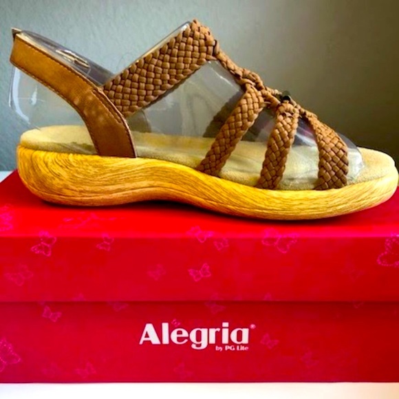NWT ALEGRIA Jena Cognac Leather Slingback Sandal 6.5 - Picture 6 of 10